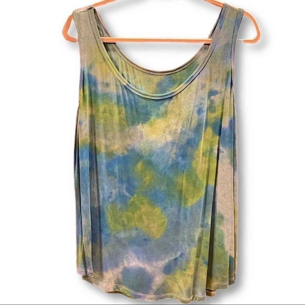 Tie dye cami tank shell underwater blue green 1XL sleeveless